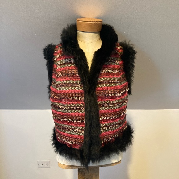 Shearling Boucle Tweed Ribbon Vest Gillet in Pink - Picture 4 of 10